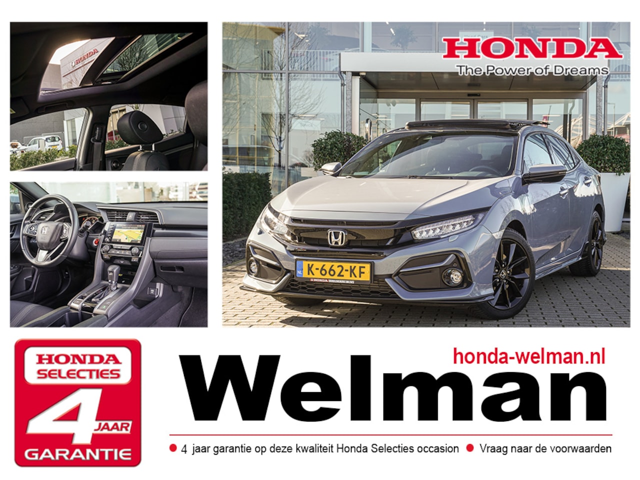 Honda Civic - 1.5i V-TEC SPORT PLUS - AUTOMAAT - PANORAMADAK - 182 PK - ALL WEATHERS - AutoWereld.nl