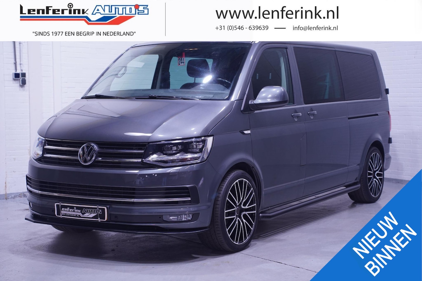 Volkswagen Transporter - 2.0 TDI 150 pk DSG Aut. Dubbel Cabine Leder Zwart 2x Schuifdeur, Navi, LED Koplampen, 5-Zi - AutoWereld.nl