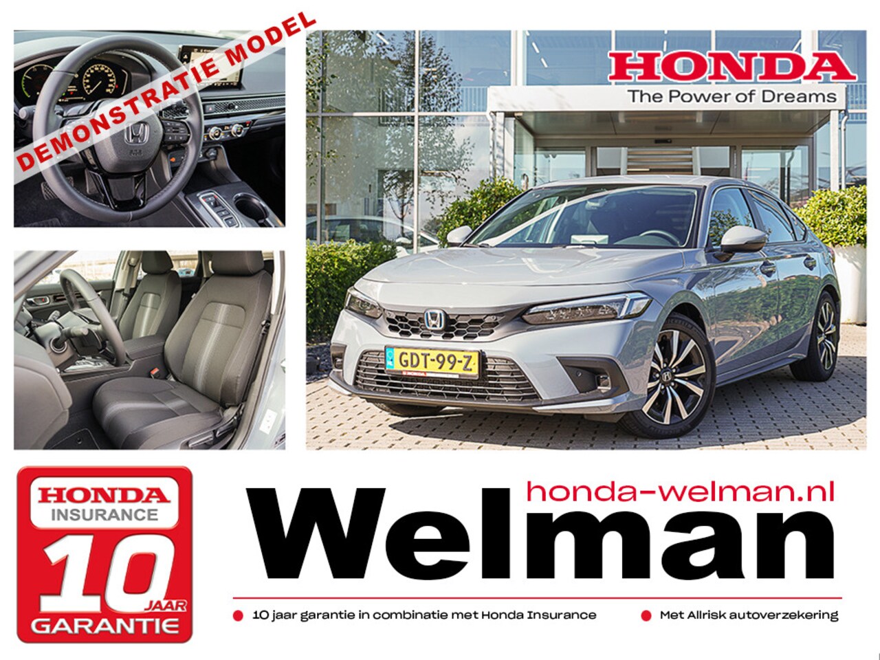 Honda Civic - 2.0i e:HEV ELEGANCE - DEMO - FULL HYBRID - AUTOMAAT - AutoWereld.nl