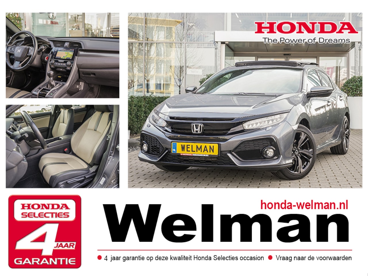 Honda Civic - 1.0i V-TEC PREMIUM TURBO - AUTOMAAT - PANORAMADAK - LEDER - AutoWereld.nl