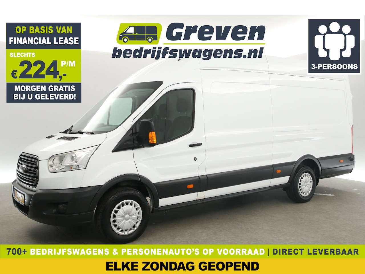 Ford Transit - 350 2.2 TDCI L4H3 155PK 2800kg Trekgew. Airco LED Cruise PDC 3 Persoons Schuifdeur - AutoWereld.nl