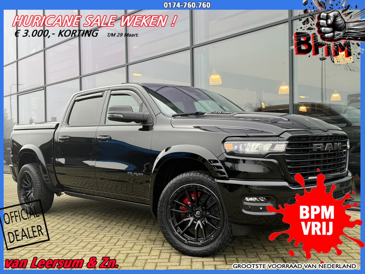 Dodge Ram Pick Up - Laramie Night Premium Hurricane | Pano | H&K | 22" | Spatbordverbreders - AutoWereld.nl