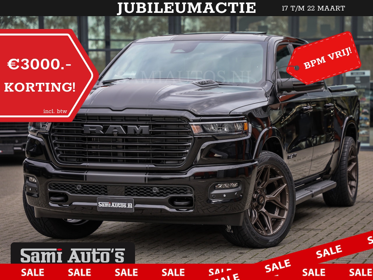 Dodge Ram - 2025 LARAMIE NIGHT | 14,4 SCHERM + 10.2 INCH PASSENGER SCREEN | HURRICANE 420PK 636 Nm | P - AutoWereld.nl