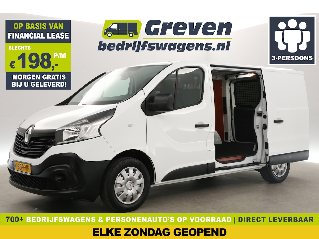 Renault Trafic - 1.6 dCi T29 L1H1 Airco Cruise 2xSchuifdeur 3 Persoons Parkeersensoren Elektrpakket - AutoWereld.nl