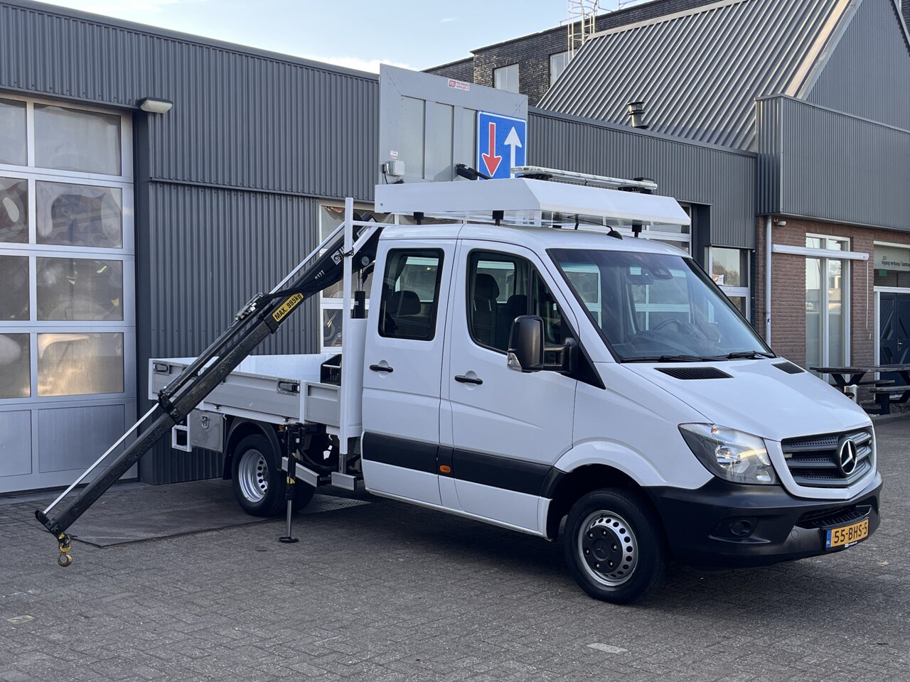 Mercedes-Benz Sprinter - 513 CDI 366 Hiab Laadkraan 018T Trekhaak 2000 kg Airco 6 persoons uitvoering Open laadbak - AutoWereld.nl