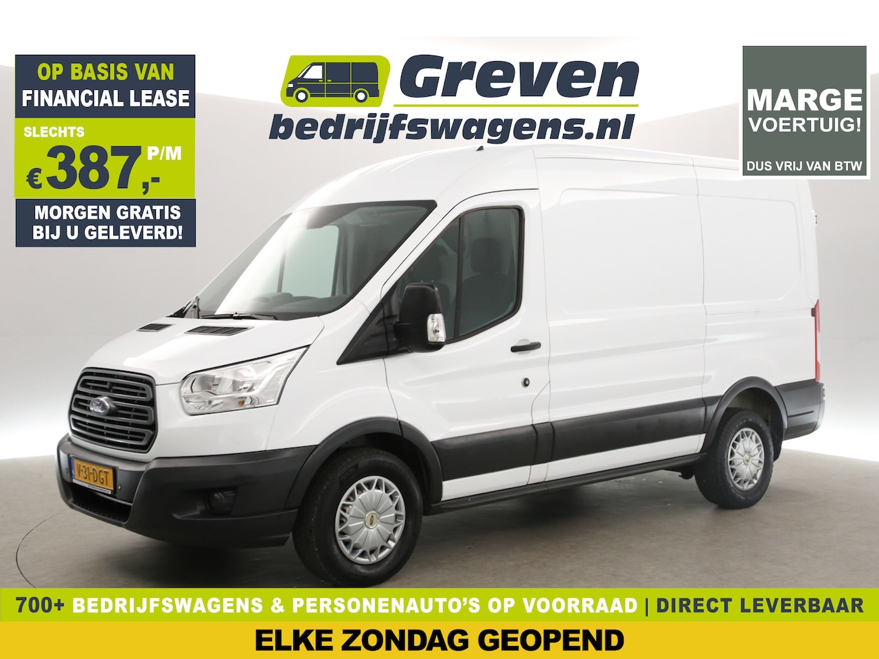 Ford Transit - 350 2.0 TDCI L2H2 2800kg Trekgew. Marge Airco Cruise PDC 3 Persoons Elektrpakket - AutoWereld.nl