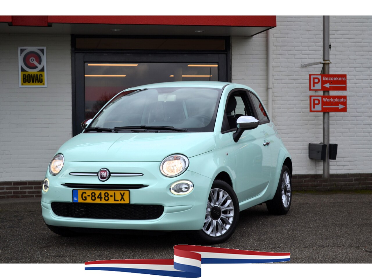 Fiat 500 - 0.9 TwinAir Turbo Young 0.9 TwinAir Turbo Young, Airco, Cruise, 12.000 km ! Retro groen - AutoWereld.nl