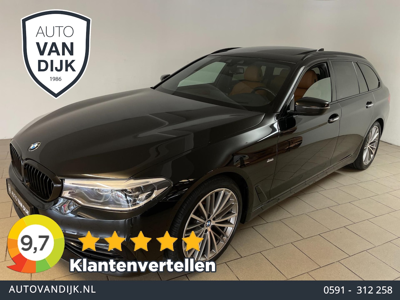 BMW 5-serie Touring - 520d High Executive AUTOMAAT PANO AIRCO NAVI CRUISE BLUETOOTH HEAD UP DISPLAY LEER TREKHAA - AutoWereld.nl