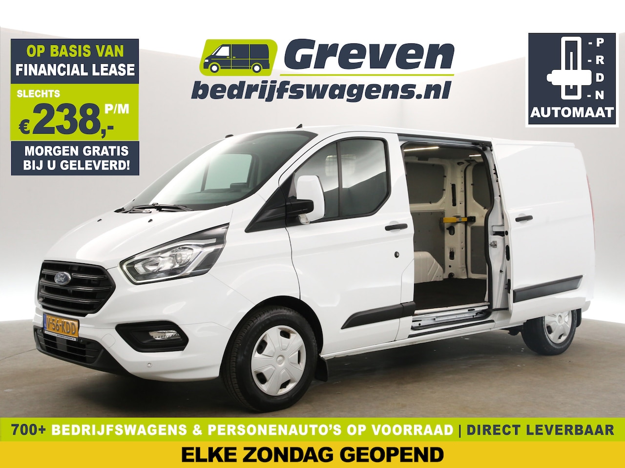 Ford Transit Custom - 340 2.0 TDCI L2H1 130PK Automaat Airco Cruise Carplay 2xSchuifdeur Navi PDC 3 Pers Elektrp - AutoWereld.nl