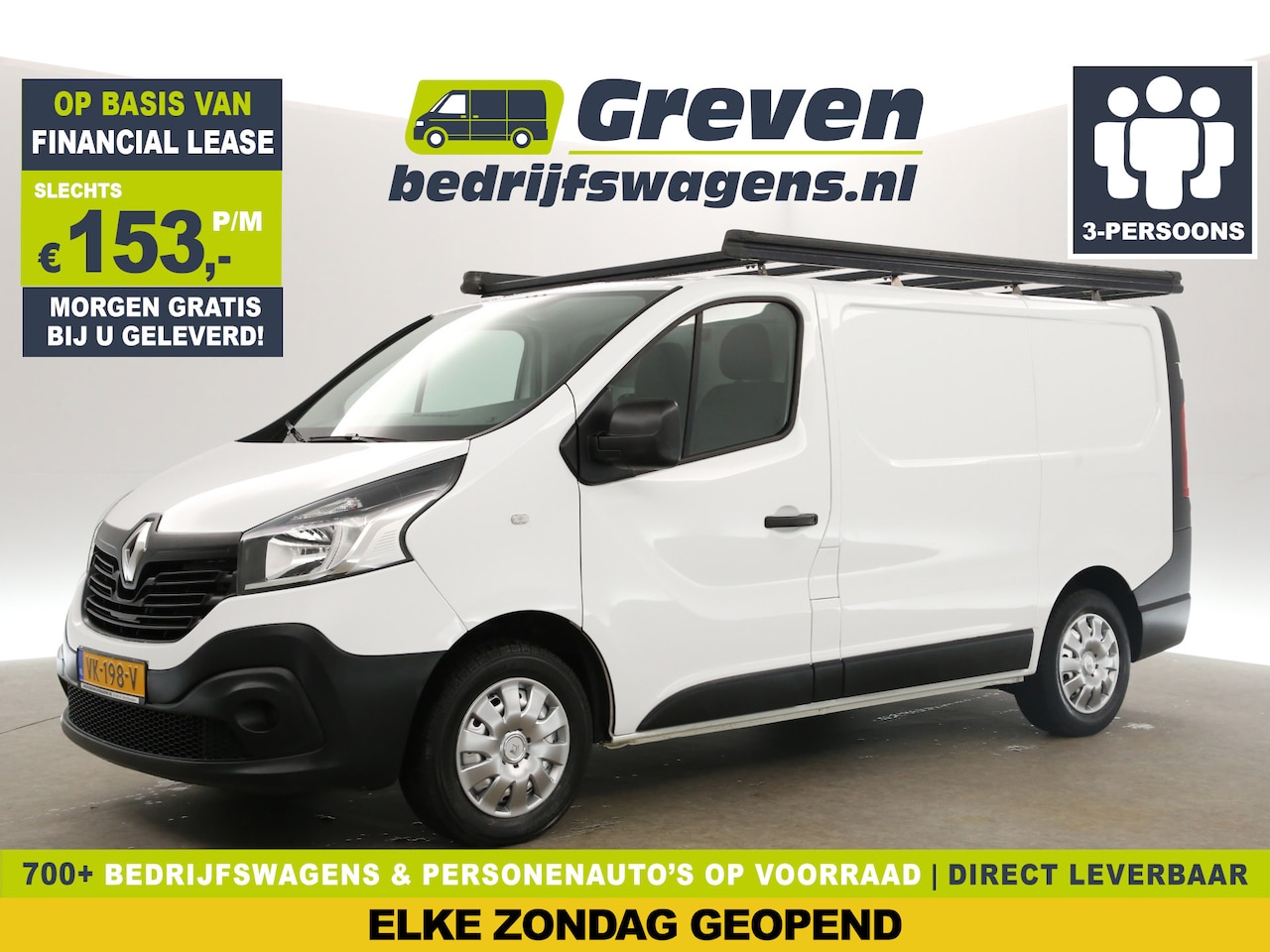 Renault Trafic - 1.6 dCi T27 L1H1 Airco Cruise Navigatie PDC 3 Persoons Imperiaal Elektrpakket Trekhaak - AutoWereld.nl