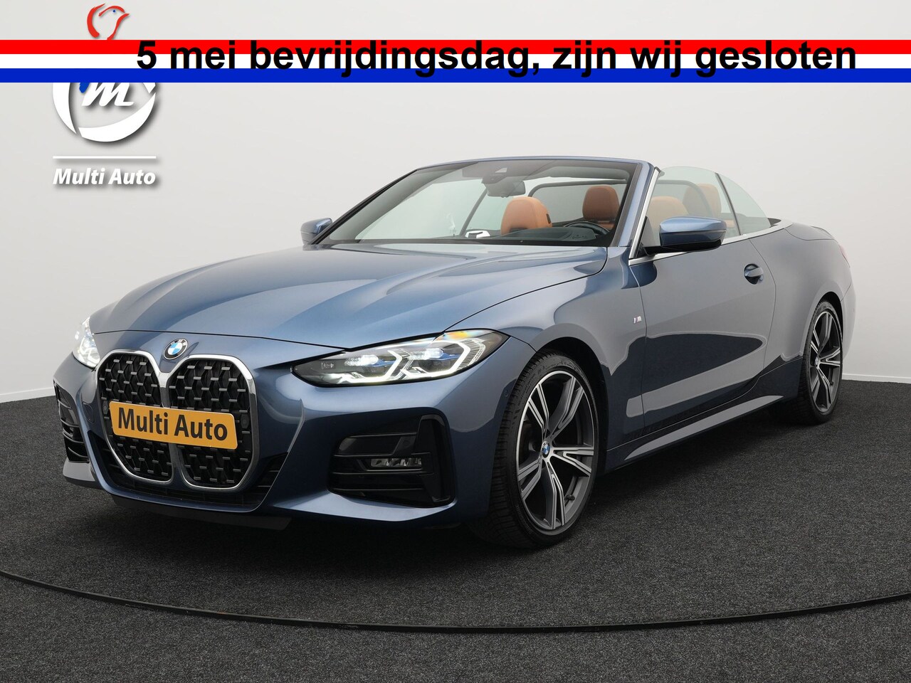 BMW 4-serie Cabrio - 420i M Sport G23 Arctic Race Blue Metallic | Laser LED | Head Up | Harman Kardon | Nek & S - AutoWereld.nl