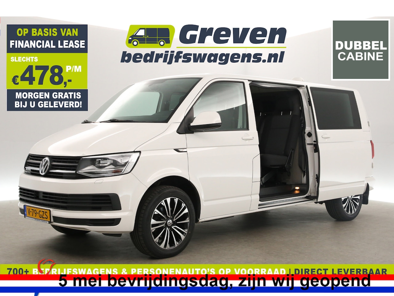 Volkswagen Transporter - 2.0 TDI L2H1 150PK Dubbele Cabine 5 Pers DSG Automaat 2xSchuifdeur Airco Cruise Carplay Na - AutoWereld.nl