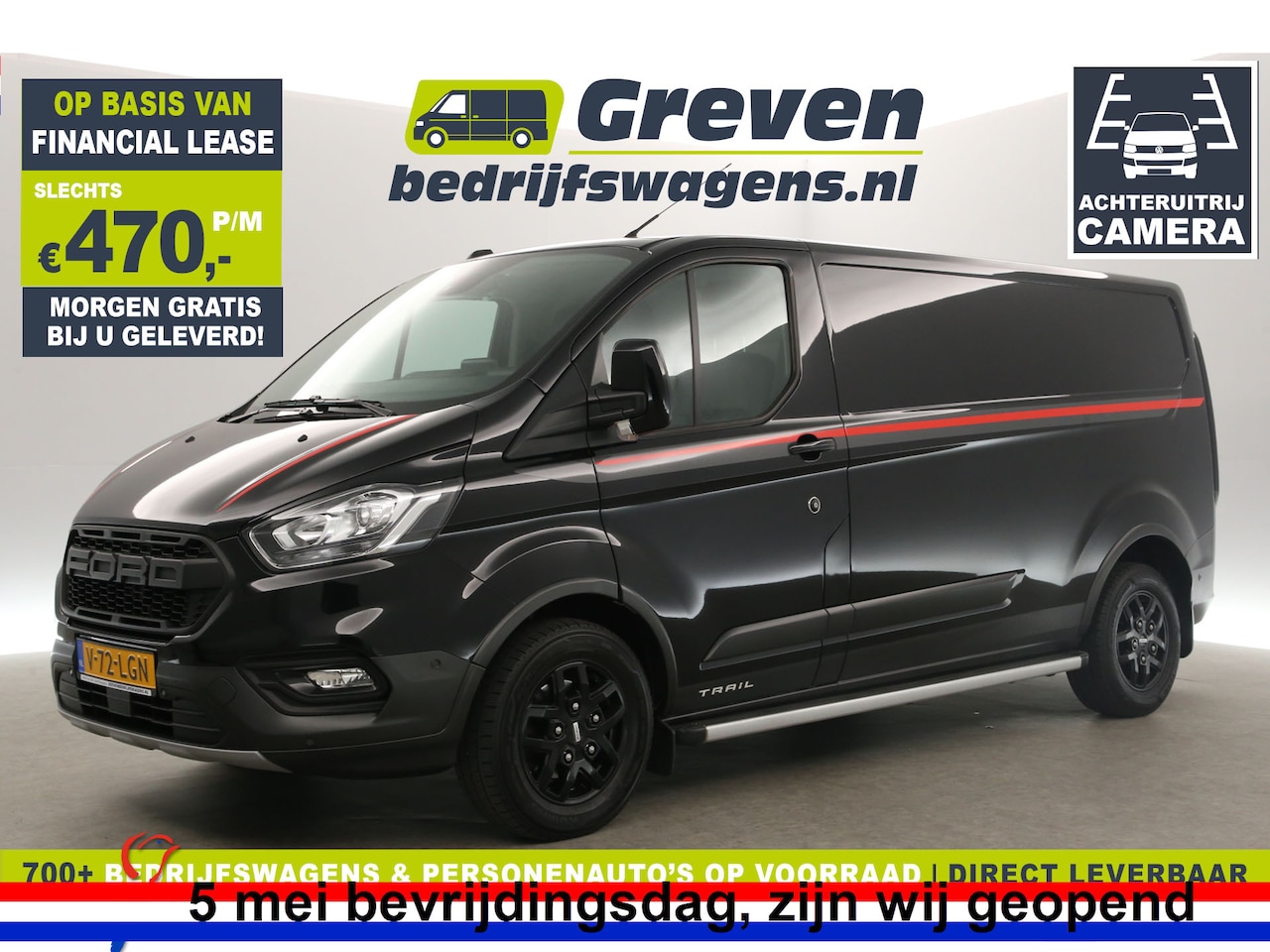 Ford Transit Custom - 340 2.0 TDCI L2H1 TRAIL | MARGE! | Airco Camera Cruise LED Carplay Leder Navi 3 Persoons T - AutoWereld.nl