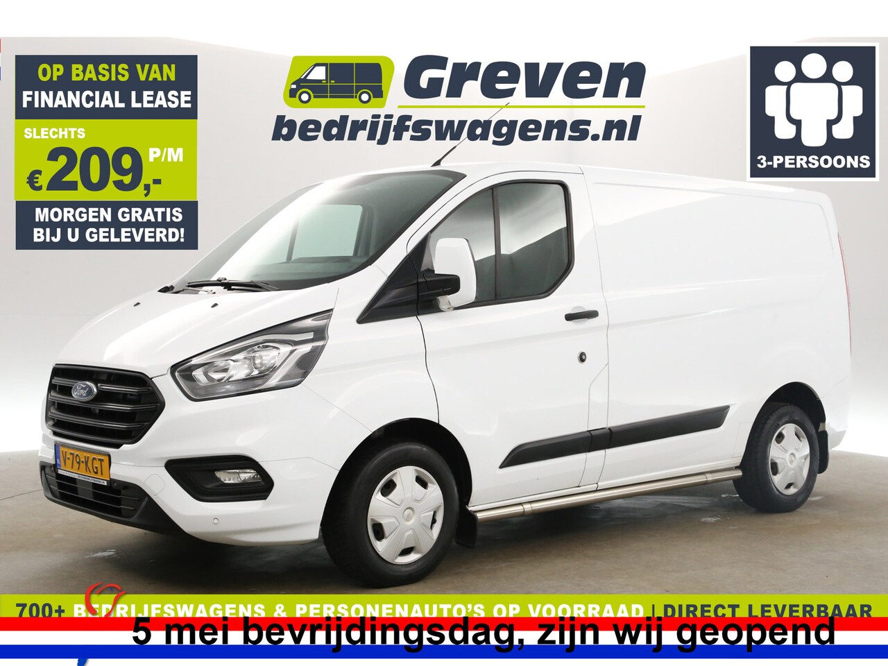 Ford Transit Custom - 280 2.0 TDCI L1H1 Limited Airco Cruise Navigatie PDC 3 Persoons Stoelverw. LED Trekhaak - AutoWereld.nl