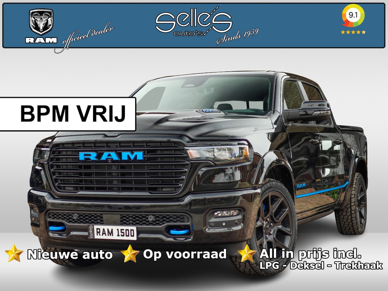 Dodge Ram 1500 - 2025 3.0L HURRICANE LARAMIE Night Premium | BPM VRIJ | NIEUW | Color Pack | Panoramadak | - AutoWereld.nl