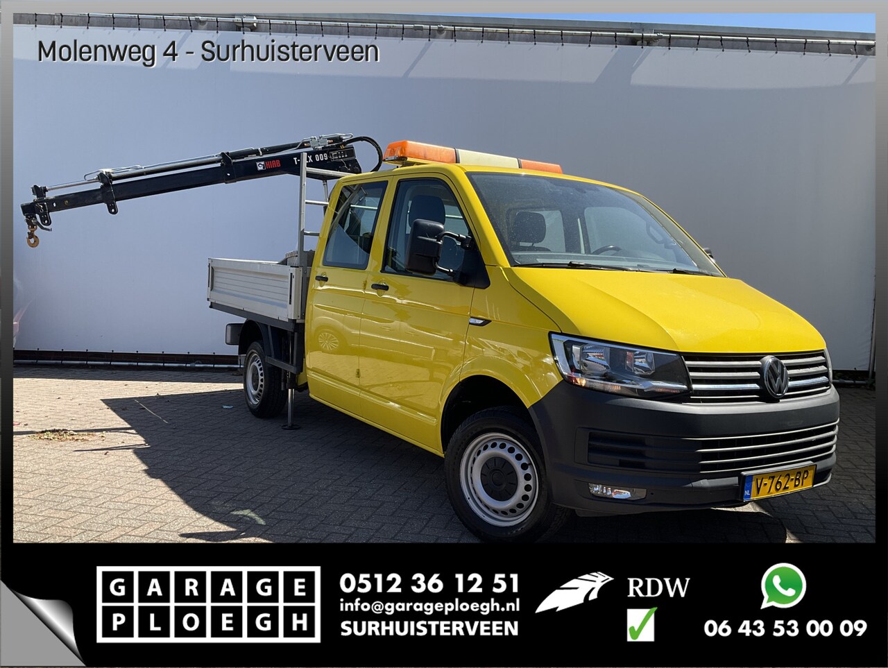 Volkswagen Transporter - 2.0 TDI HIAB kraan Kastinrichting Trekhaak Laadkraan Airco Cruise Comfortline DC L2H1 Lang - AutoWereld.nl