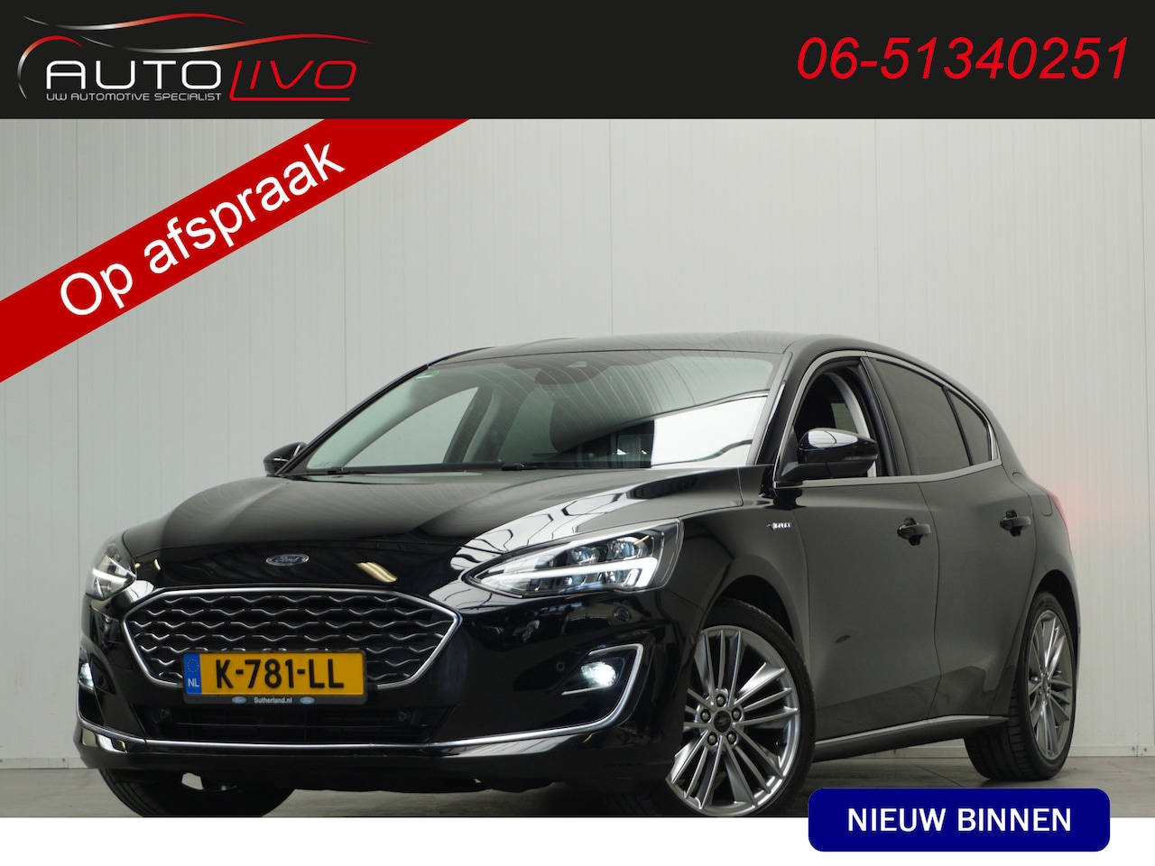 Ford Focus - 1.0 EcoBoost Hybrid Vignale LEER LED B&O HEAD UP VIRTUAL CLIMA CAMERA ST. VERW. APPLE etc. - AutoWereld.nl
