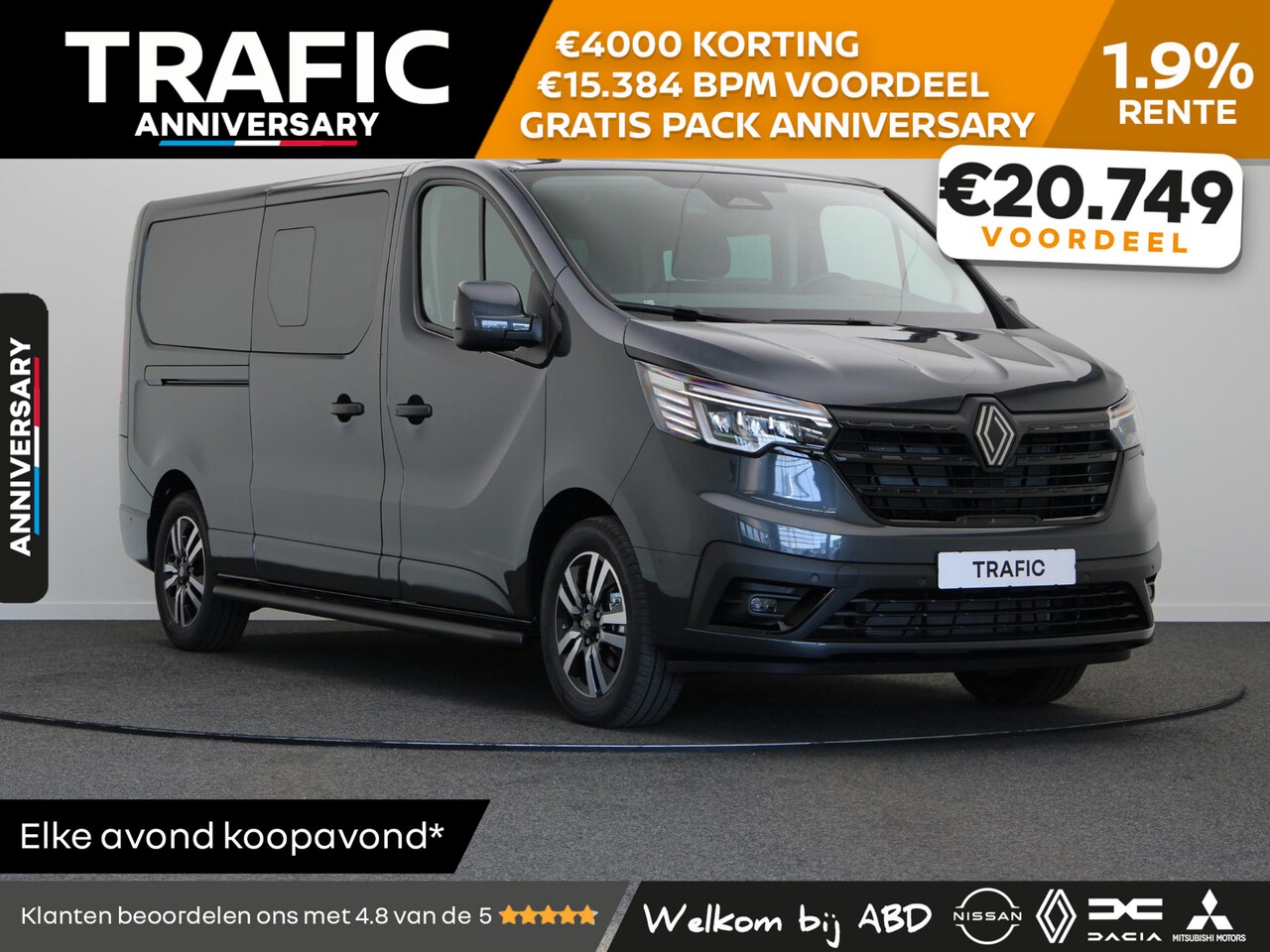 Renault Trafic - 2.0 dCi EDC 170 T29 L2H1 Extra DC | Anniversary | Sidebars | Zwarte logo's | Glasslook | - AutoWereld.nl