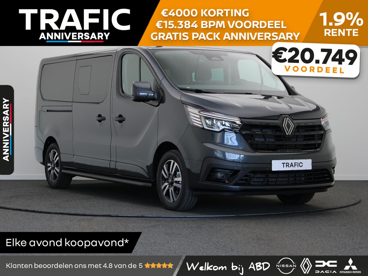 Renault Trafic - 2.0 dCi EDC 170pk T29 L2H1 Extra DC | Anniversary | Sidebars | Zwarte logo's | Glasslook | - AutoWereld.nl