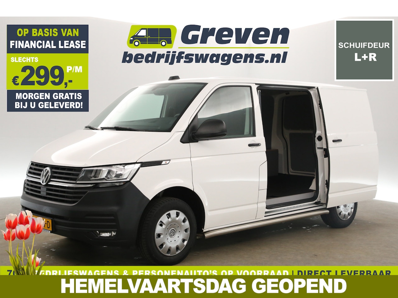 Volkswagen Transporter - 2.0 TDI L1H1 140PK Airco Carplay Cruise 2xSchuifdeur Navigatie PDC 3 Persoons Elektrpakket - AutoWereld.nl
