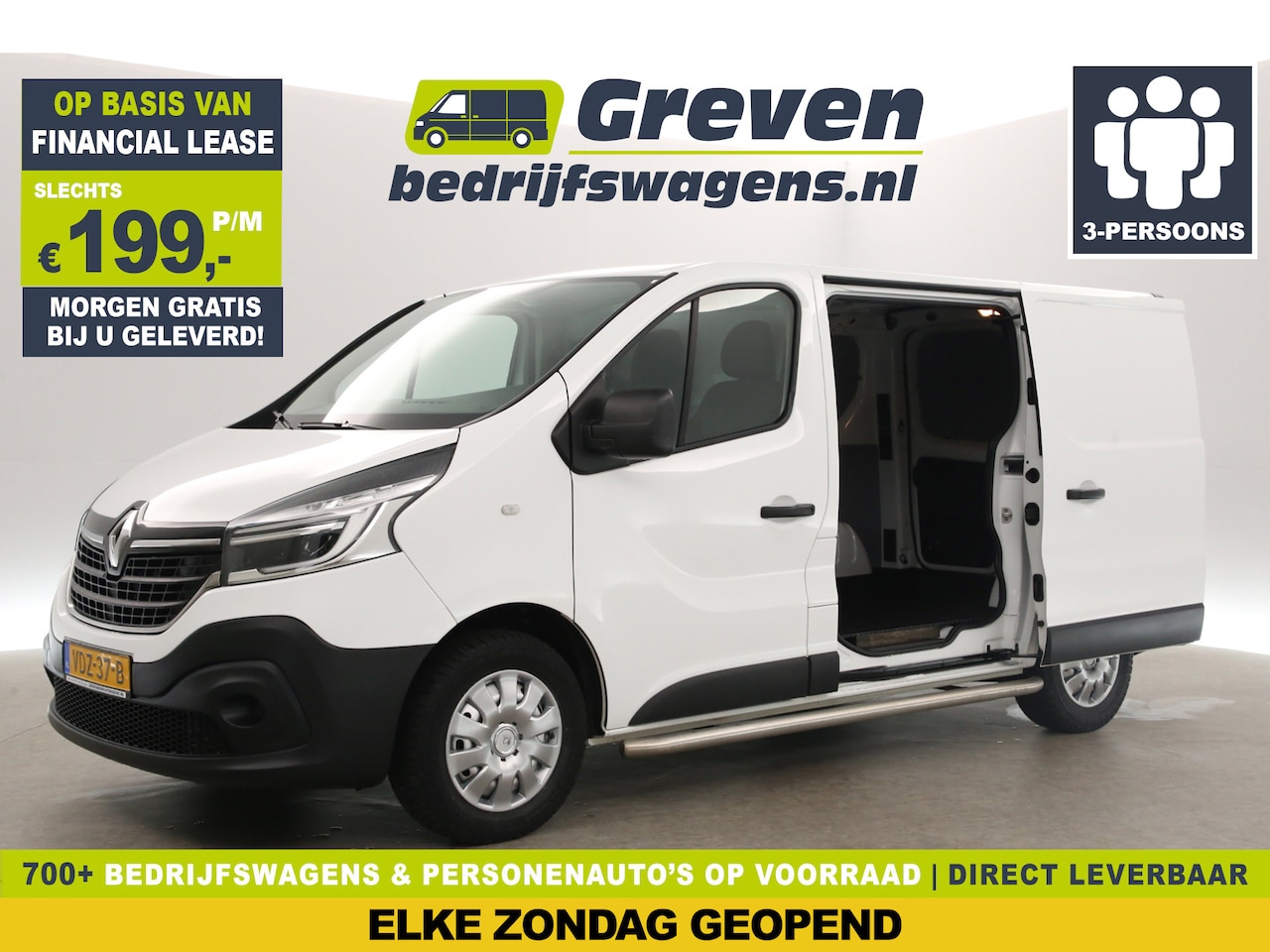 Renault Trafic - 1.6 dCi T29 L1H1 Airco Cruise Navi PDC 2xSchuifdeur 3 Persoons Elektrpakket - AutoWereld.nl