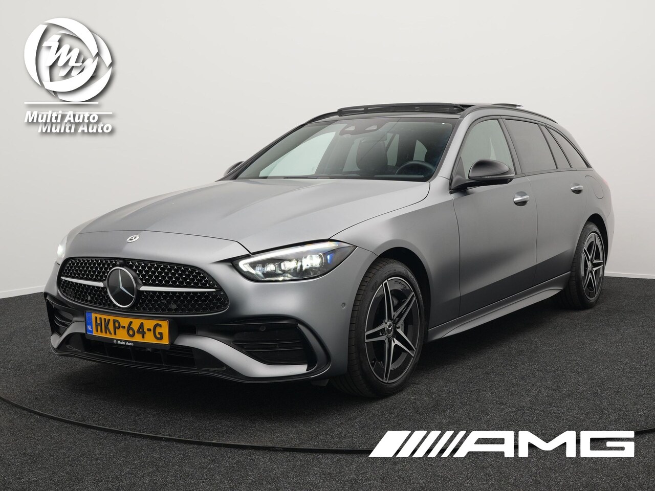 Mercedes-Benz C-klasse Estate - 300 e AMG Line Plug in Hybrid Selenite Magno Night PHEV | Panodak | Trekhaak af Fabriek | - AutoWereld.nl
