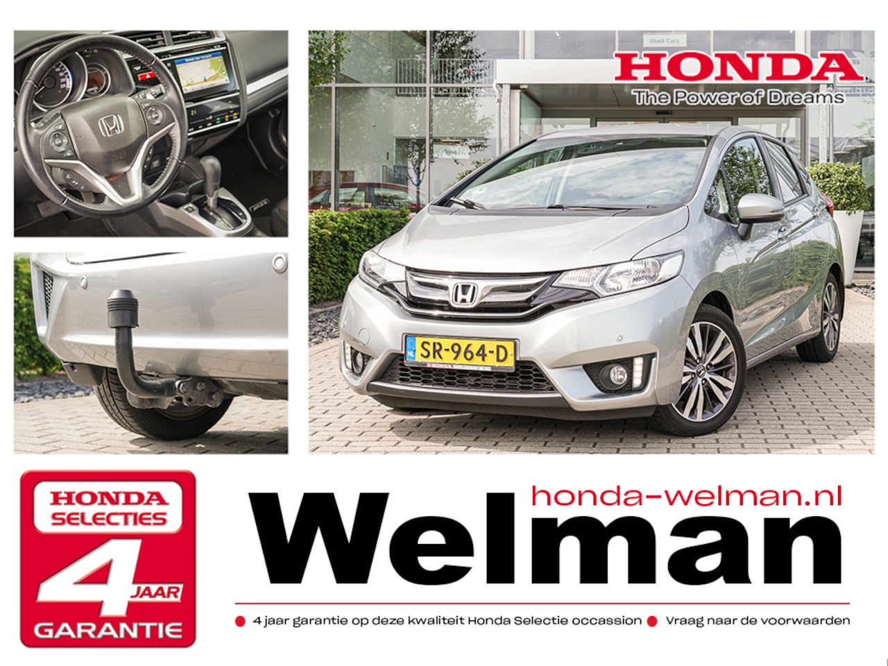 Honda Jazz - 1.3i V-TEC ELEGANCE -  AUTOMAAT - NAVIGATIE - SPOILER - TREKHAAK -SPATLAPPEN - AutoWereld.nl