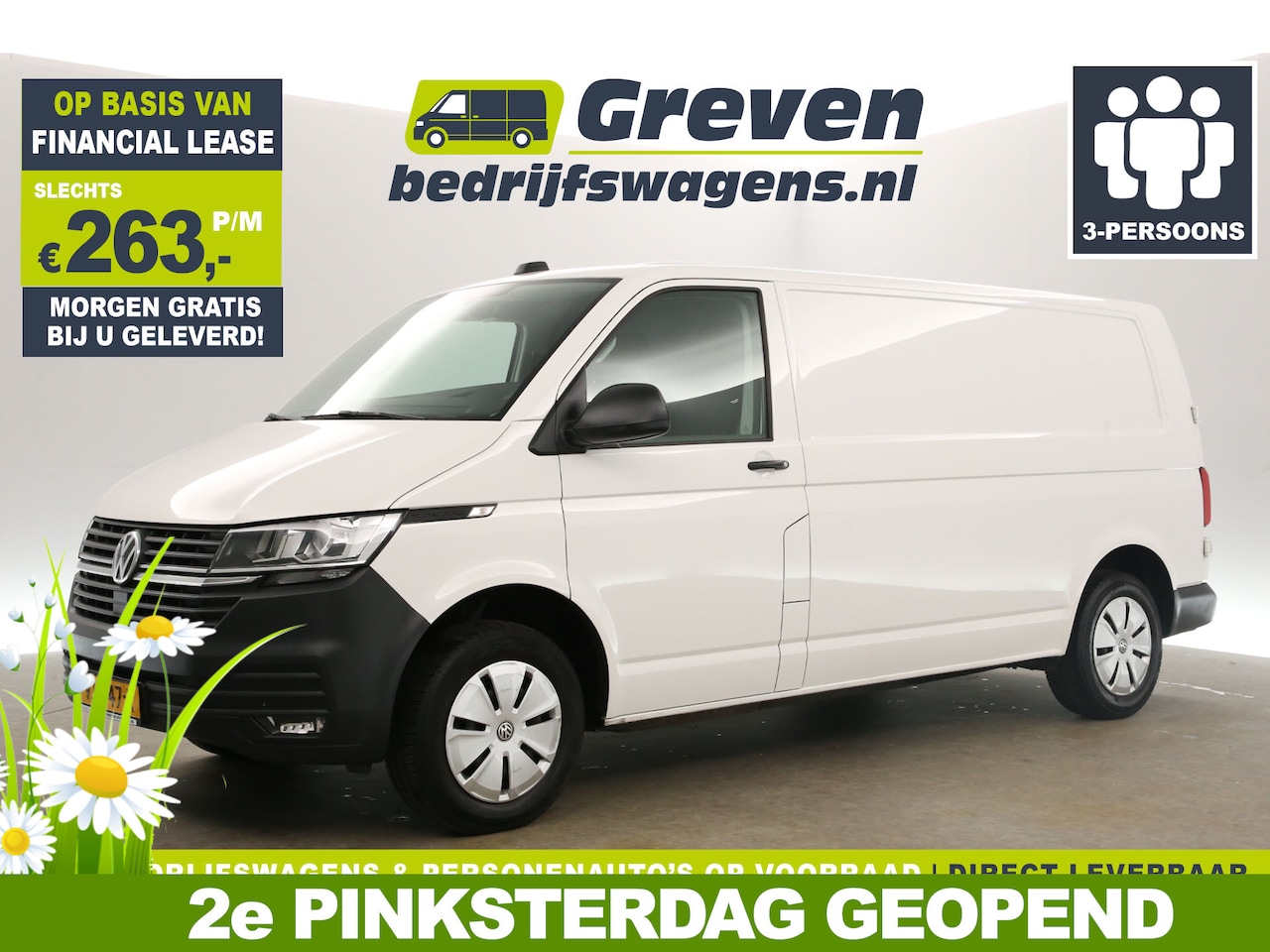 Volkswagen Transporter - 2.0 TDI L2H1 140PK Airco Cruise Carplay PDC Navigatie 3 Persoons Elektrpakket Trekhaak - AutoWereld.nl