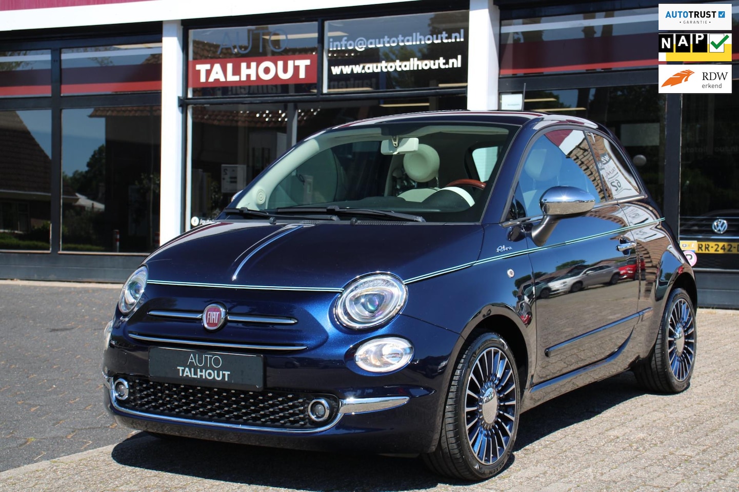 Fiat 500 - 0.9 TwinAir Turbo RIVA - Blu Sera, Leder interieur, Mahonie houten details, Uniek!! - AutoWereld.nl