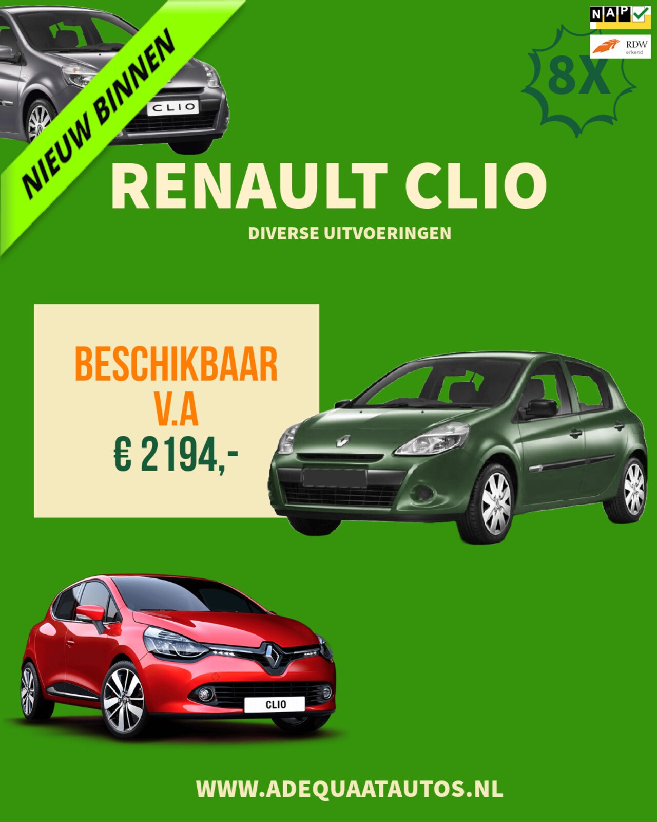 Renault Clio - 1.4-16V 8X Renault Clio op voorraad veel opties - AutoWereld.nl