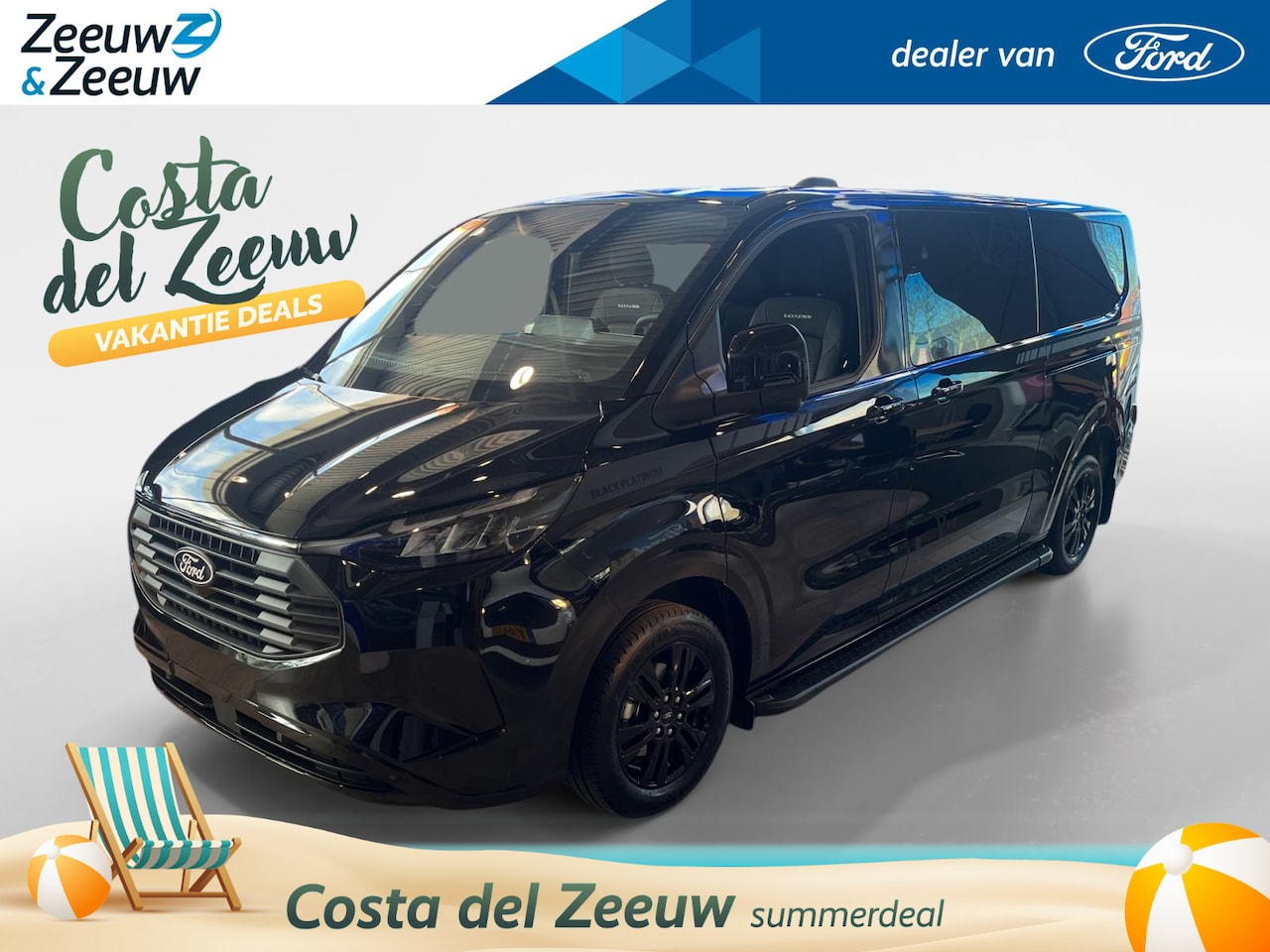 Ford Transit Custom - 320 2.5 PHEV L2H1 Black Platinum DC | Lederen bekleding | Navigatie | Treeplanken | LM vel - AutoWereld.nl