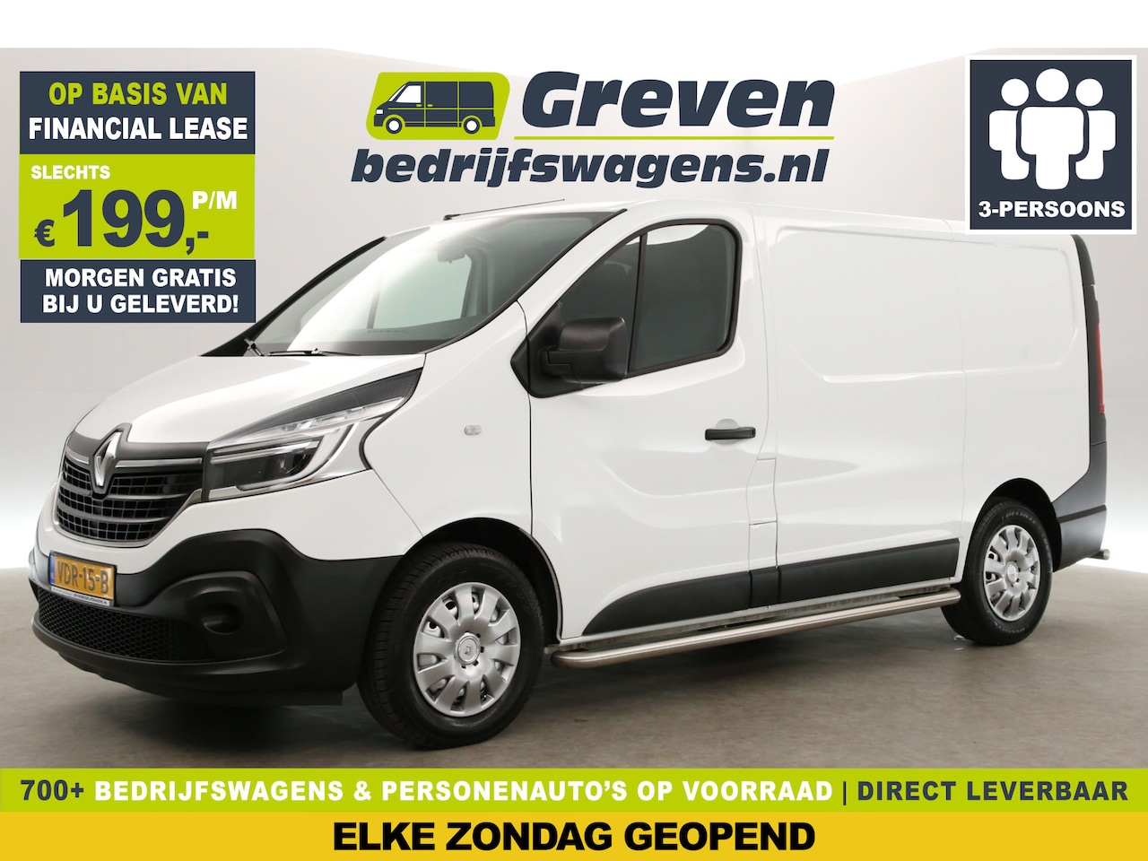 Renault Trafic - 1.6 dCi T29 L1H1 Airco Cruise Navigatie LED PDC 3 Persoons Elektrpakket - AutoWereld.nl