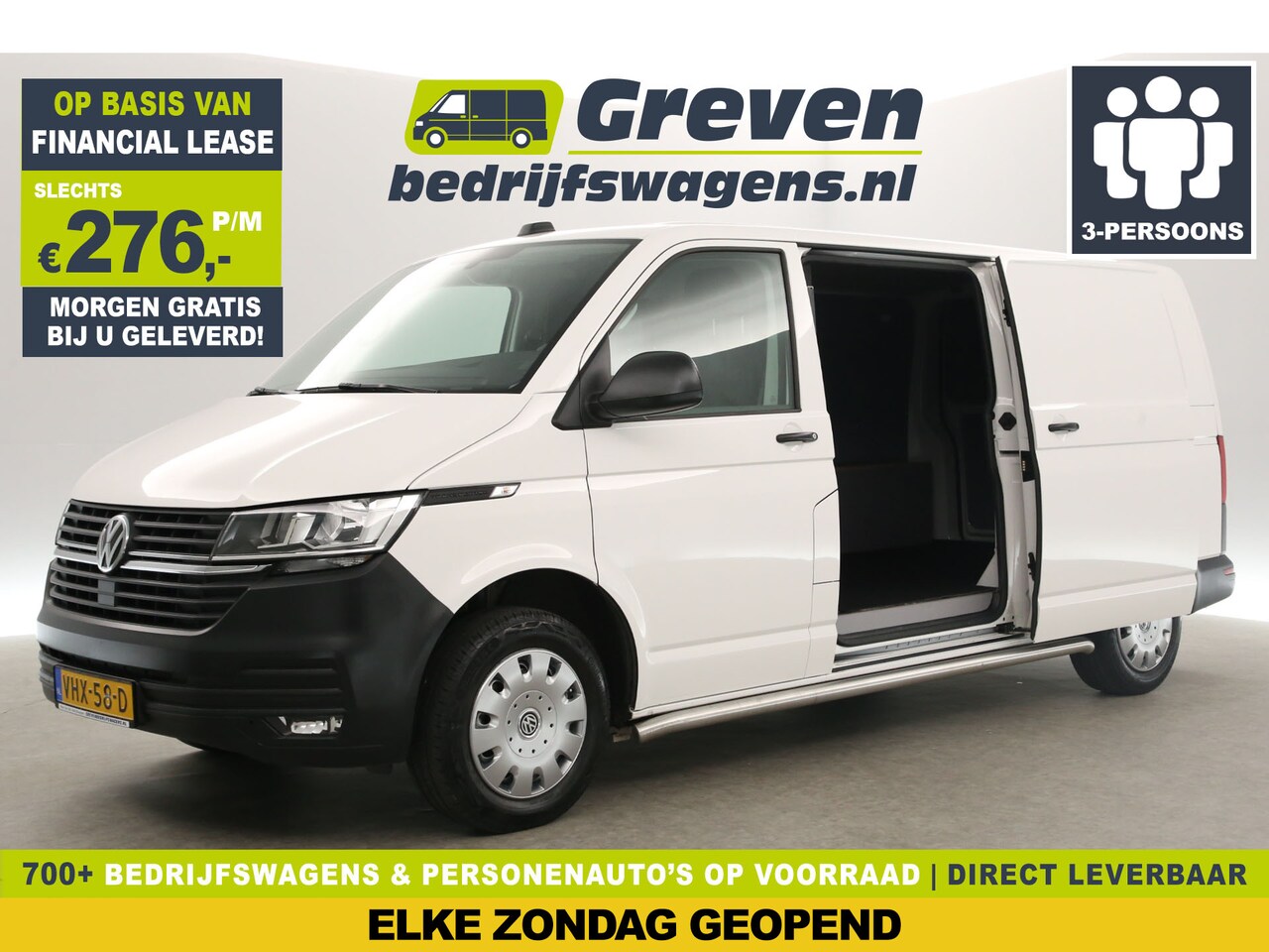 Volkswagen Transporter - 2.0 TDI L2H1 Airco Cruise Carplay 2xSchuifdeur Navigatie PDC 3 Persoons Elektrpakket - AutoWereld.nl
