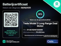 Tesla Model 3 - Long Range AWD 75 kWh 86% SOH Trekhaak (1.000kg)