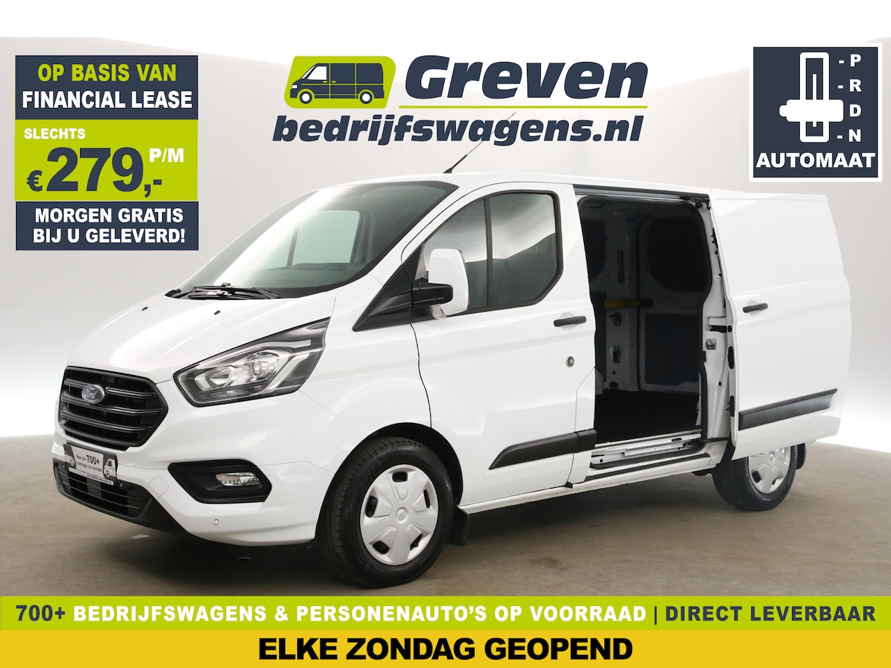 Ford Transit Custom - 300 2.0 TDCI L1H1 Automaat Airco Cruise LED 2xSchuifdeur 3 Persoons PDC Elektrpakket - AutoWereld.nl