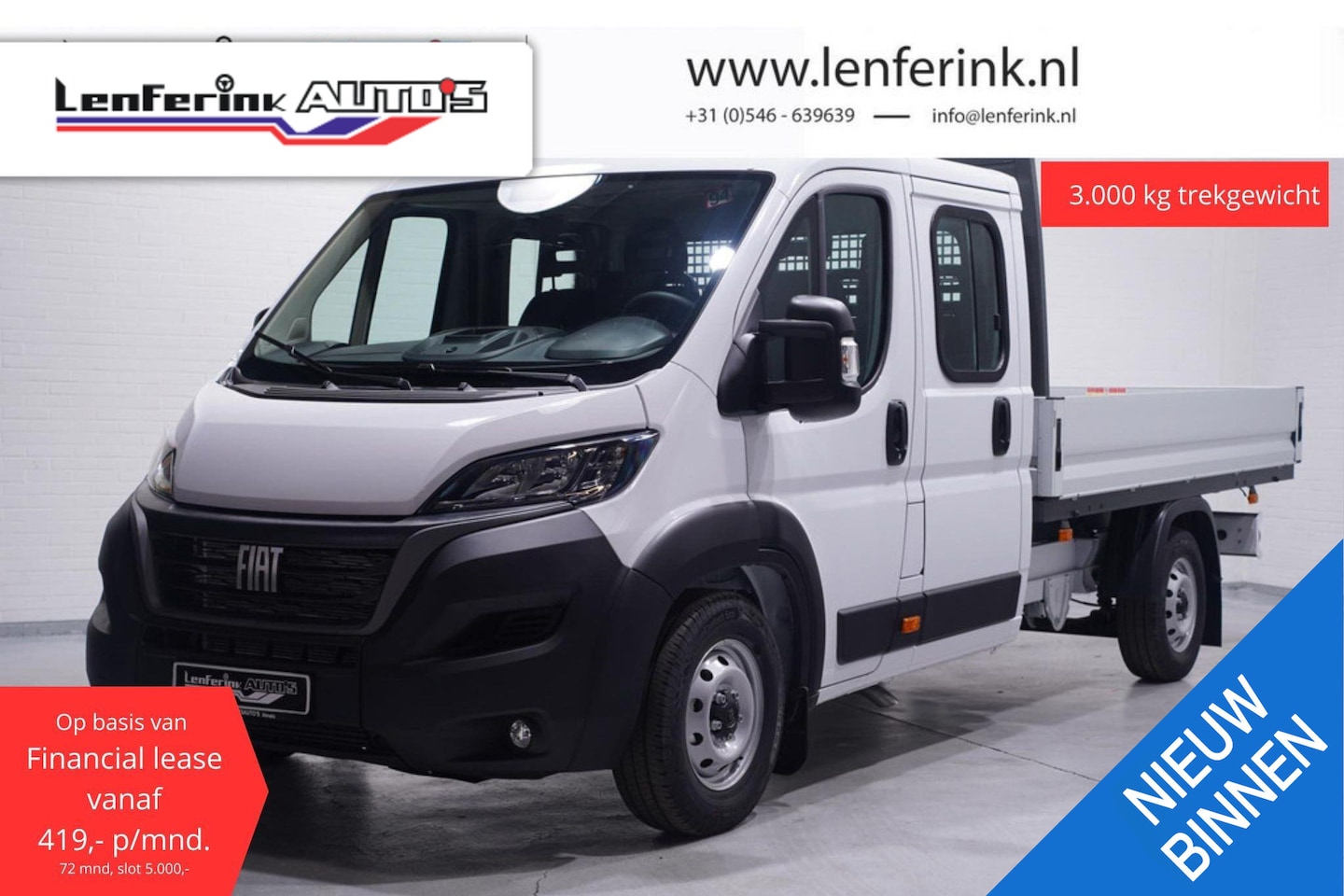 Fiat Ducato - 2.2 Mjet 140 pk Dubbel Cabine va 419,- p/m 7-Zits Pick Up/Open Laadbak LxBxH 330x202x40 cm - AutoWereld.nl