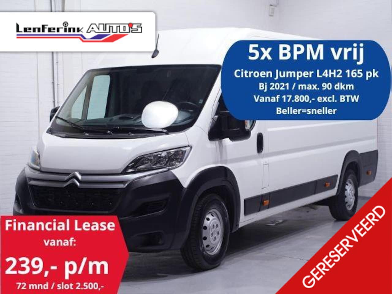 Citroën Jumper - 2.2 BlueHDi 165 pk L4H2 va 239,- p/mnd 5x Voorraad Navi, Camera, Airco, Laadruimte Pakket, - AutoWereld.nl