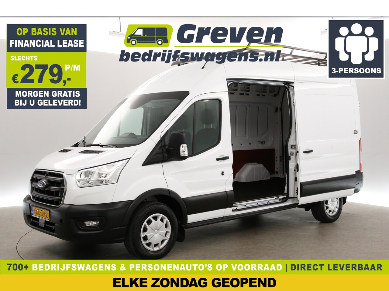 Ford Transit - 350 2.0 TDCI L3H3 Airco Cruise PDC 3 Persoons 2xSchuifdeur Imperiaal Trekhaak - AutoWereld.nl