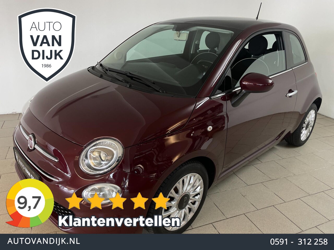 Fiat 500 - 0.9 TwinAir Turbo Sport AUTOMAAT AIRCO NAVI CRUISE BLUETOOTH MULTI STUUR ELEK RAMEN CENT V - AutoWereld.nl