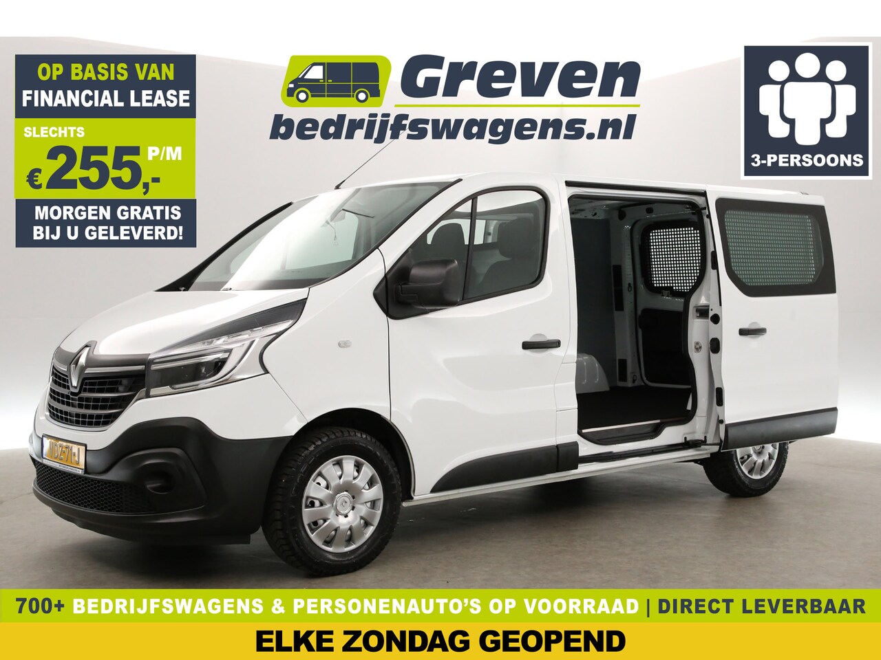 Renault Trafic - 2.0 dCi T29 L1H1 Airco Cruise 2xSchuifdeur Navigatie PDC 3 Persoons Trekhaak - AutoWereld.nl