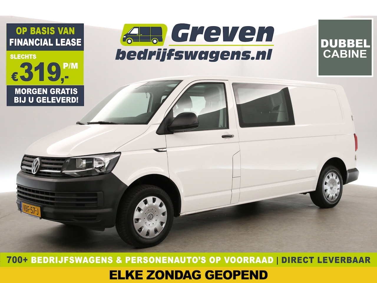 Volkswagen Transporter - 2.0 TDI L2H1 Dubbele Cabine Airco Cruise 6 Persoons Elektrpakket Sidebar Trekhaak - AutoWereld.nl