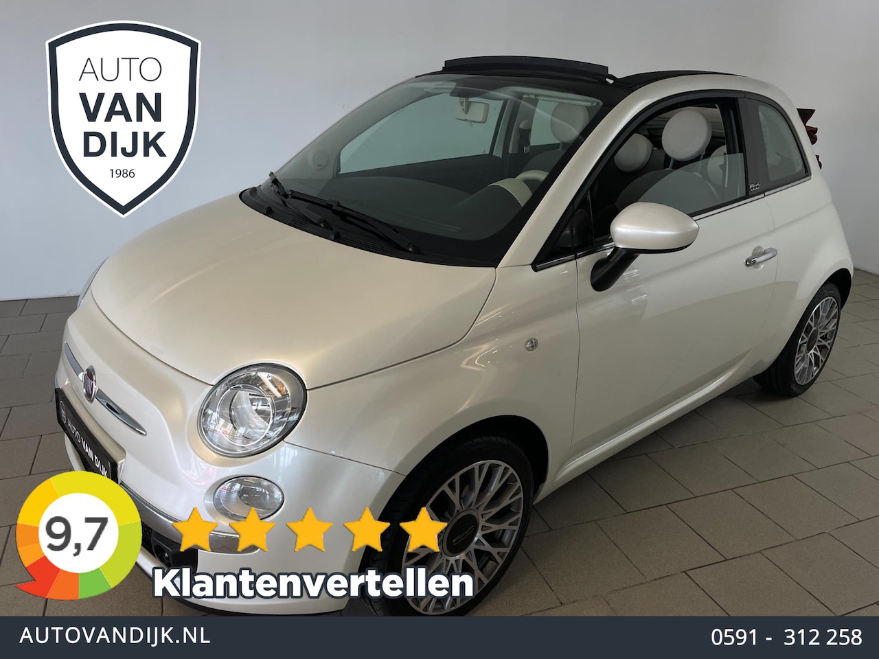 Fiat 500 C - 1.2 Pop CABRIO AIRCO PARELMOER WIT ELEK RAMEN CENT VERG VELGEN KOFFERREK ZEER NETTE AUTO - AutoWereld.nl