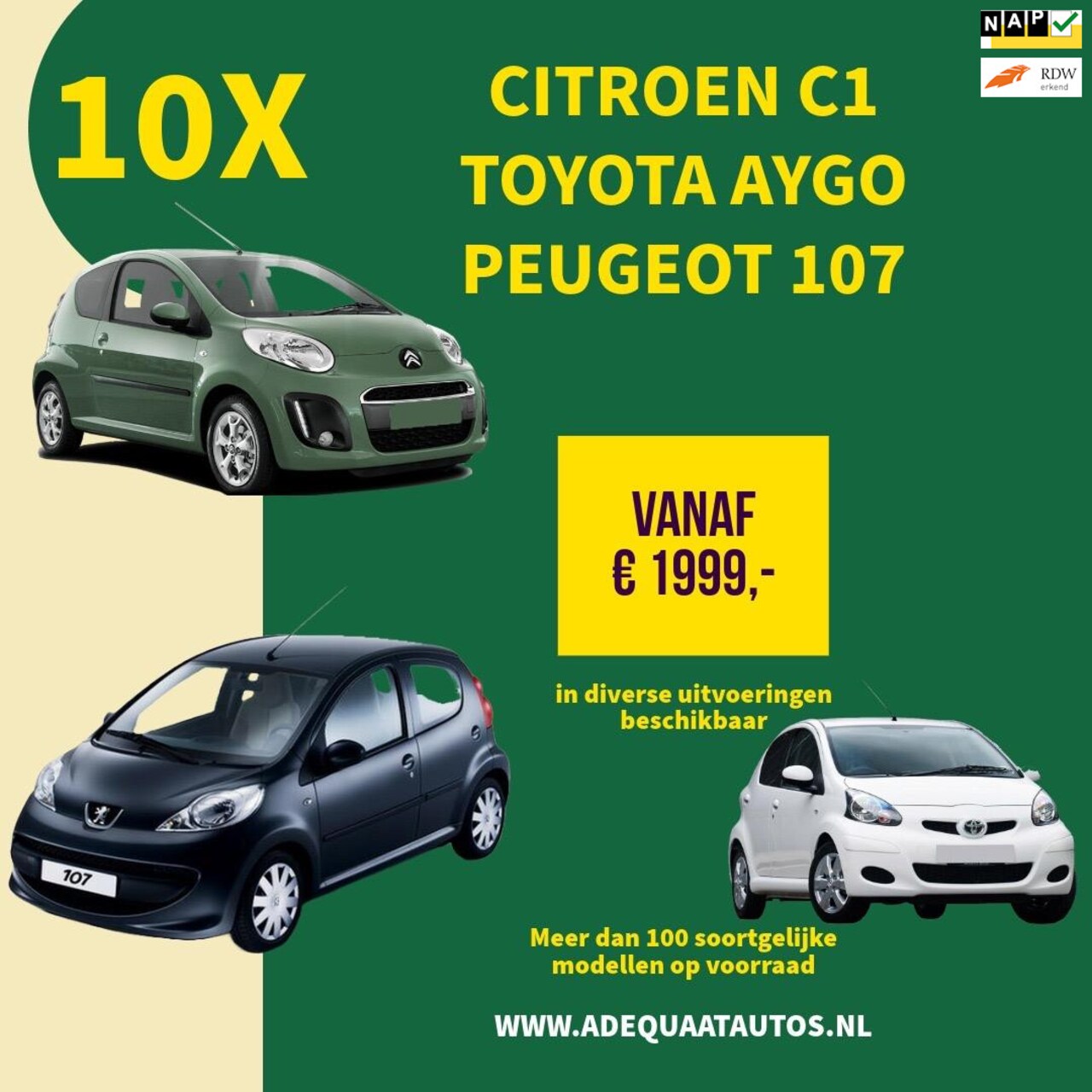 Toyota Aygo - 1.0-12V 10x Toyota aygo|Citroen C1|Peugeot 107 - AutoWereld.nl