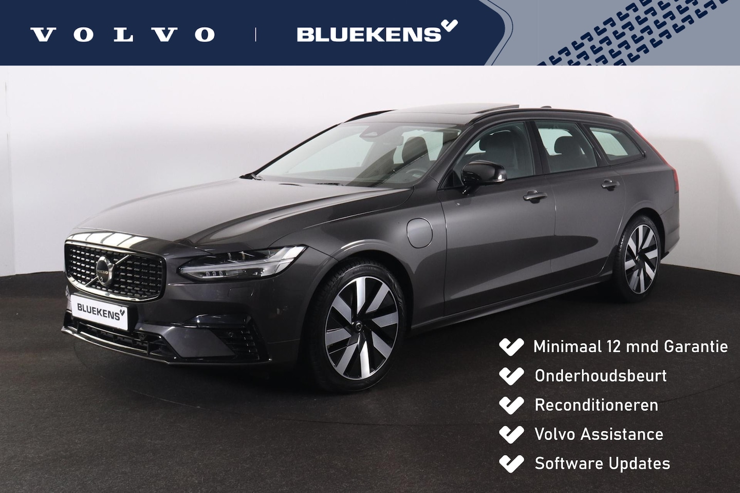 Volvo V90 - T6 Recharge AWD Ultra Dark - Panorama/schuifdak - IntelliSafe Assist & Surround - 360º Cam - AutoWereld.nl