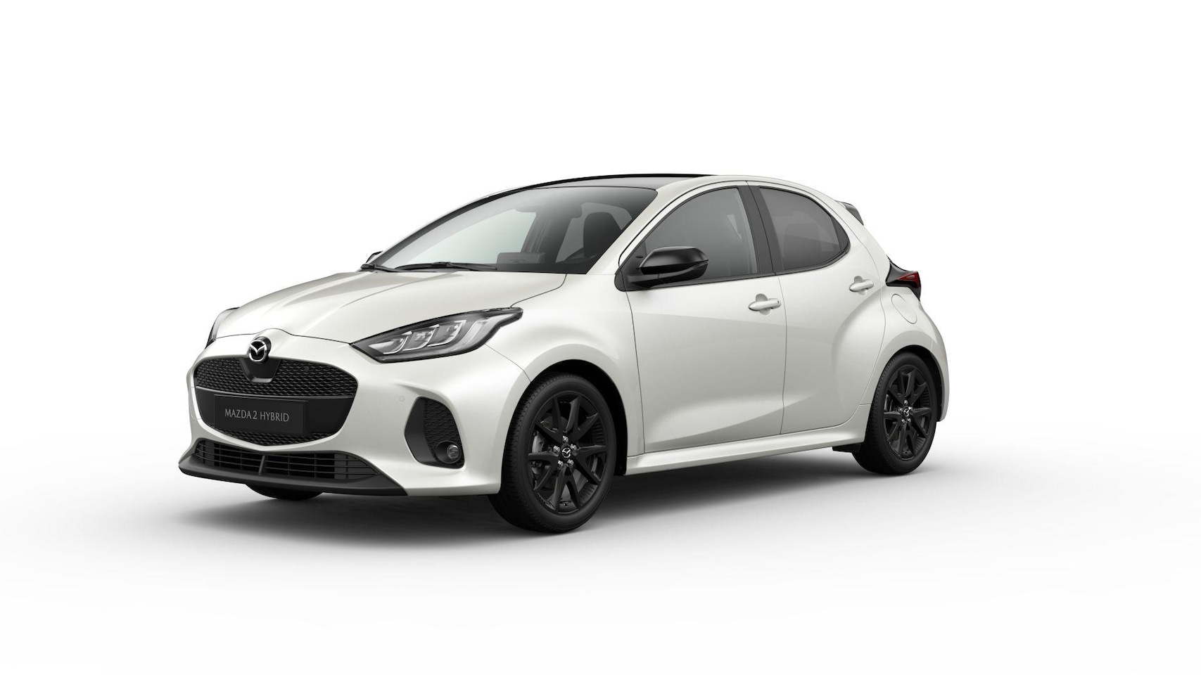 Mazda 2 Hybrid - 1.5 Homura Plus / Northern White Pearl / Sportief zwart kunstleder - AutoWereld.nl