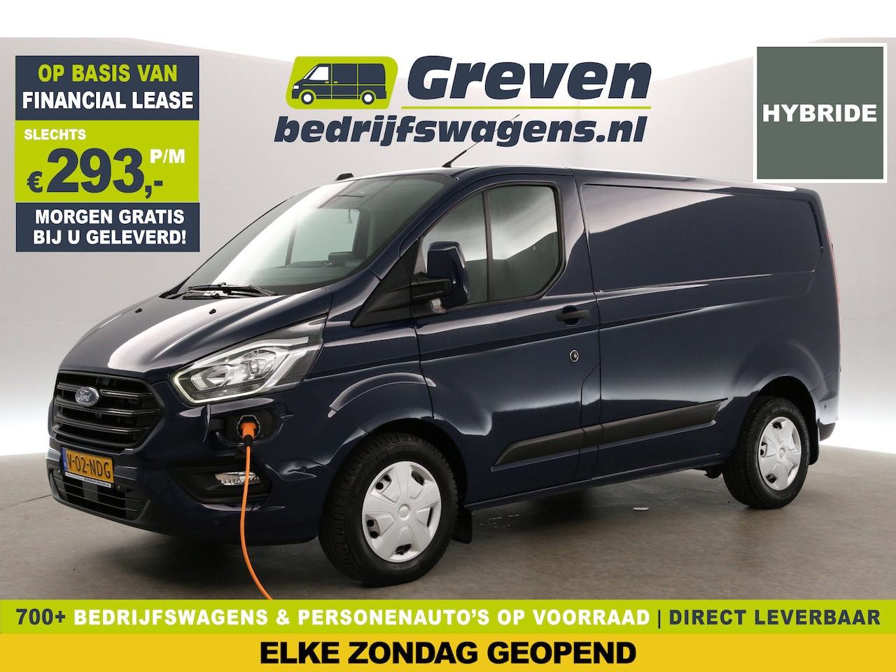 Ford Transit Custom - 1.0 EcoBoost PHEV L1H1 Hybride Automaat Airco Cruise Carplay 3 Persoons LED Navi PDC - AutoWereld.nl