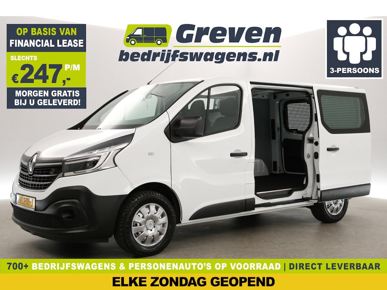Renault Trafic - 2.0 dCi T29 L1H1 Airco Cruise 2xSchuifdeur Navigatie PDC 3 Persoons Trekhaak - AutoWereld.nl