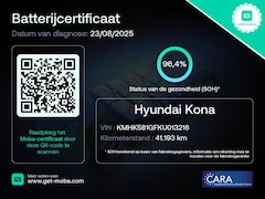 Hyundai Kona Electric - EV PREMIUM 204 PK ACCU 94% BEREIK TOT 547 KM 64Kwh. LEER. NAVI. KEYLESS. FULL OPTION. GARA
