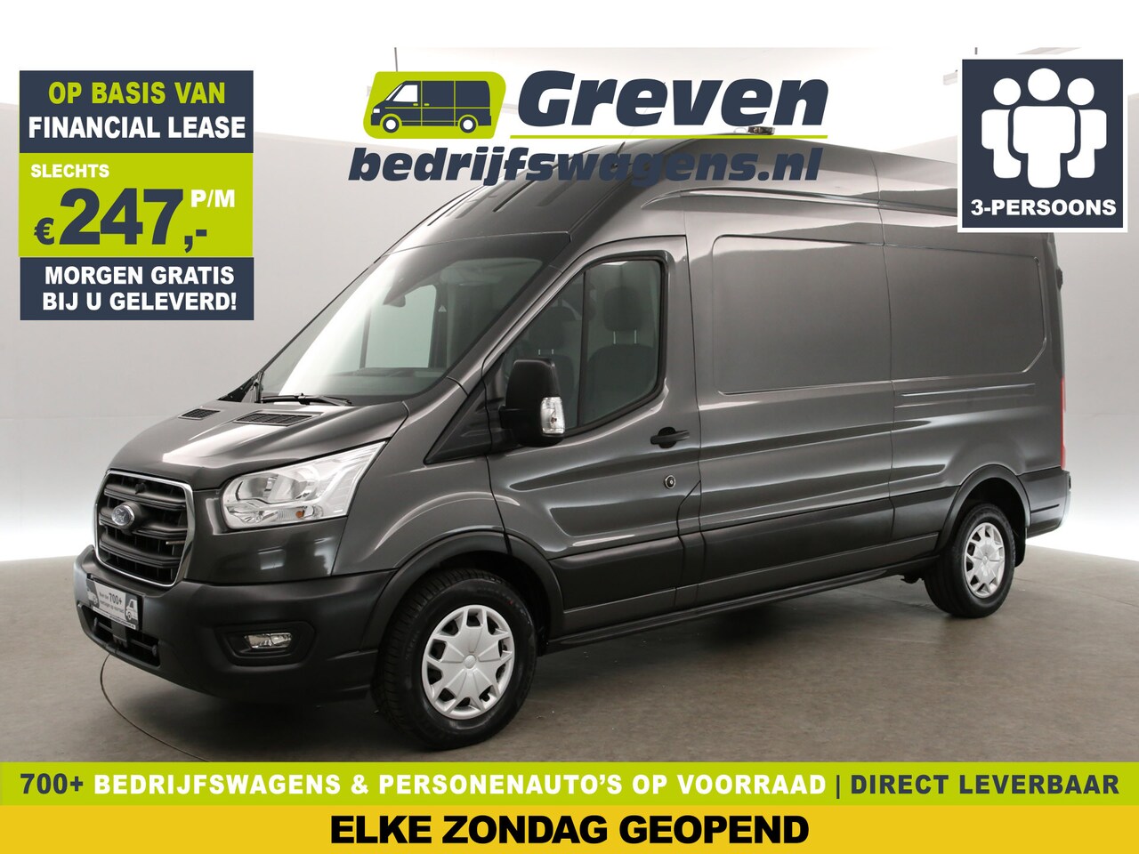 Ford Transit - 350 2.0 TDCI L3H3 | 170PK | Airco | Cruise | Traanplaat | 3 Persoons | Parkeersensoren | T - AutoWereld.nl