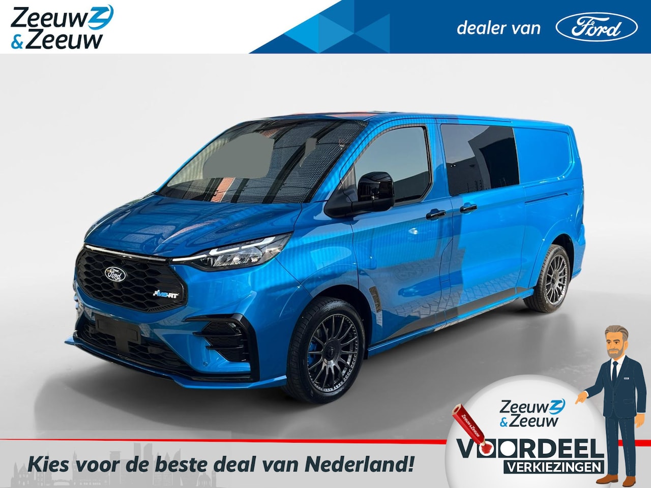 Ford Transit Custom - E-Transit 320 L2H1 MS-RT 65 kWh Dubbele Cabine MS-RT Sports Pack | 19" LM velgen | Achters - AutoWereld.nl